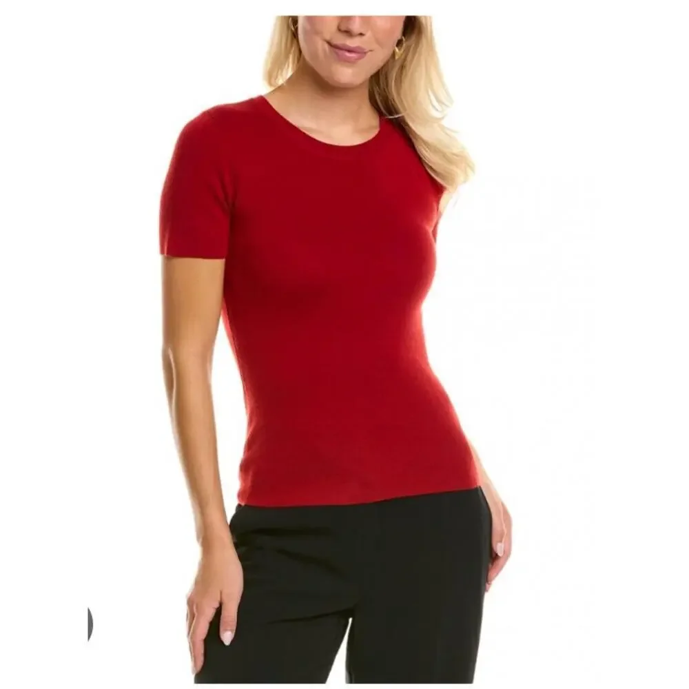 Michael Kors  Red Cashmere Short-Sleeve Sweater Medium